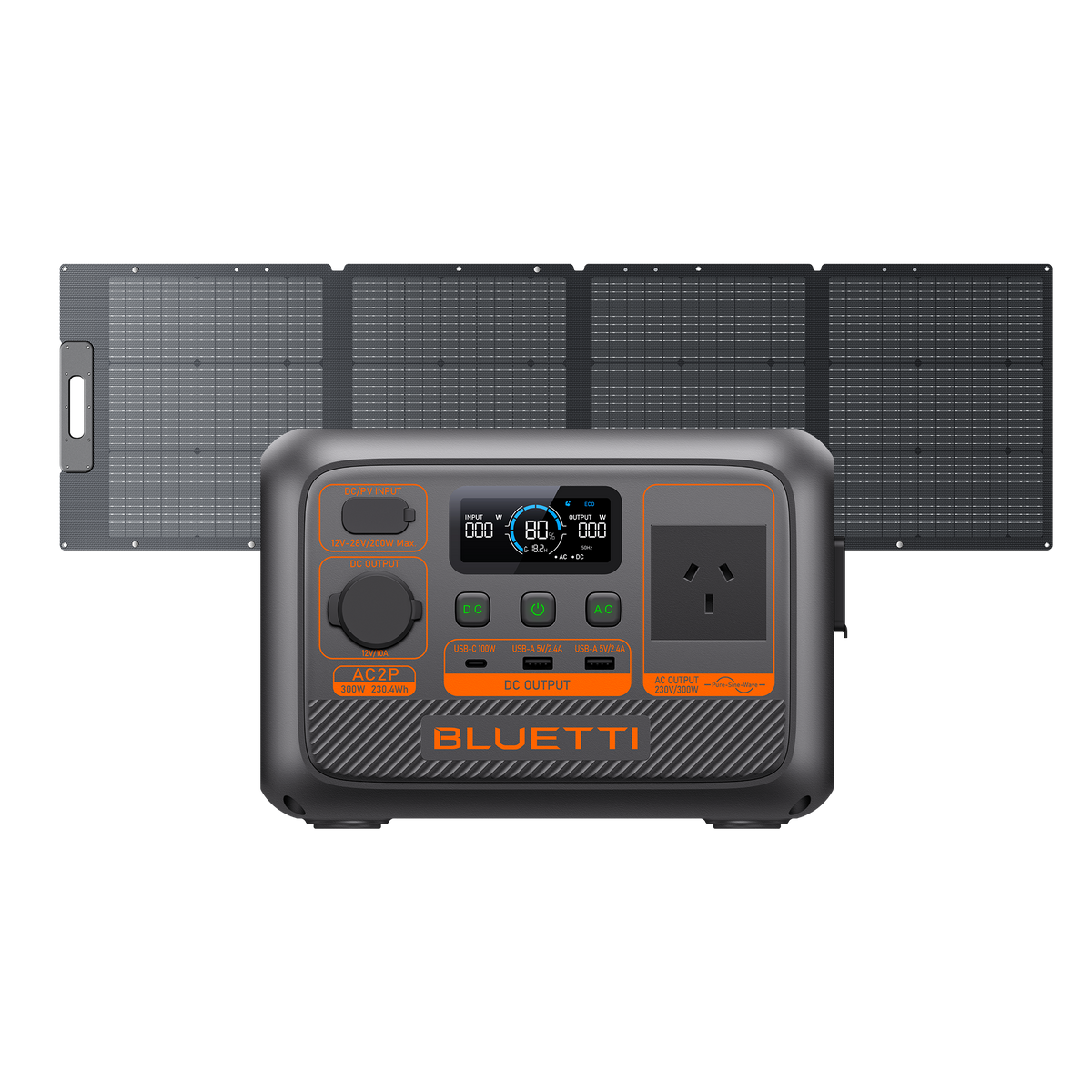 AC2P portable power station with 200W solar panel bundle for off-grid camping and backup power