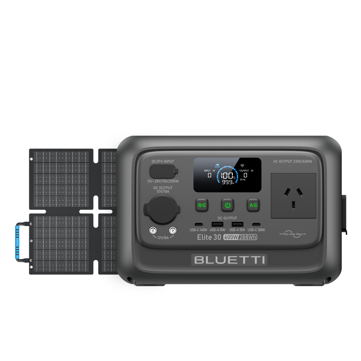 BLUETTI Elite 30 V2 portable power station with 60W solar panel for outdoor charging
