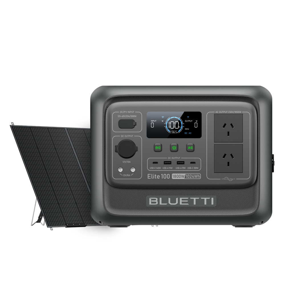 BLUETTI Elite 100 V2 solar generator combo with 350W solar panel