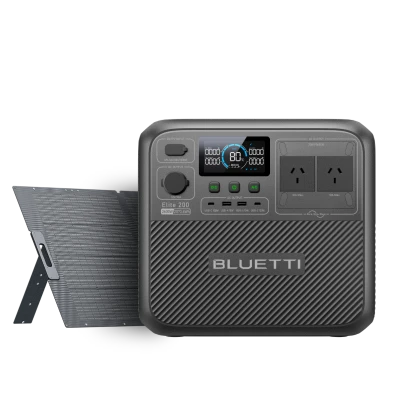 BLUETTI Elite 200 V2 with 350W solar panel generator system for home backup and outdoor use