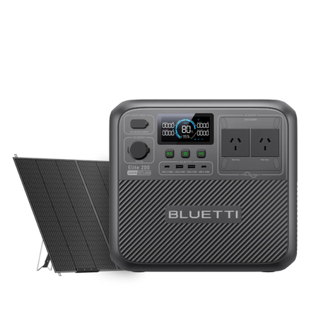 BLUETTI Elite 200 V2 portable power station with 350W solar panel on sale
