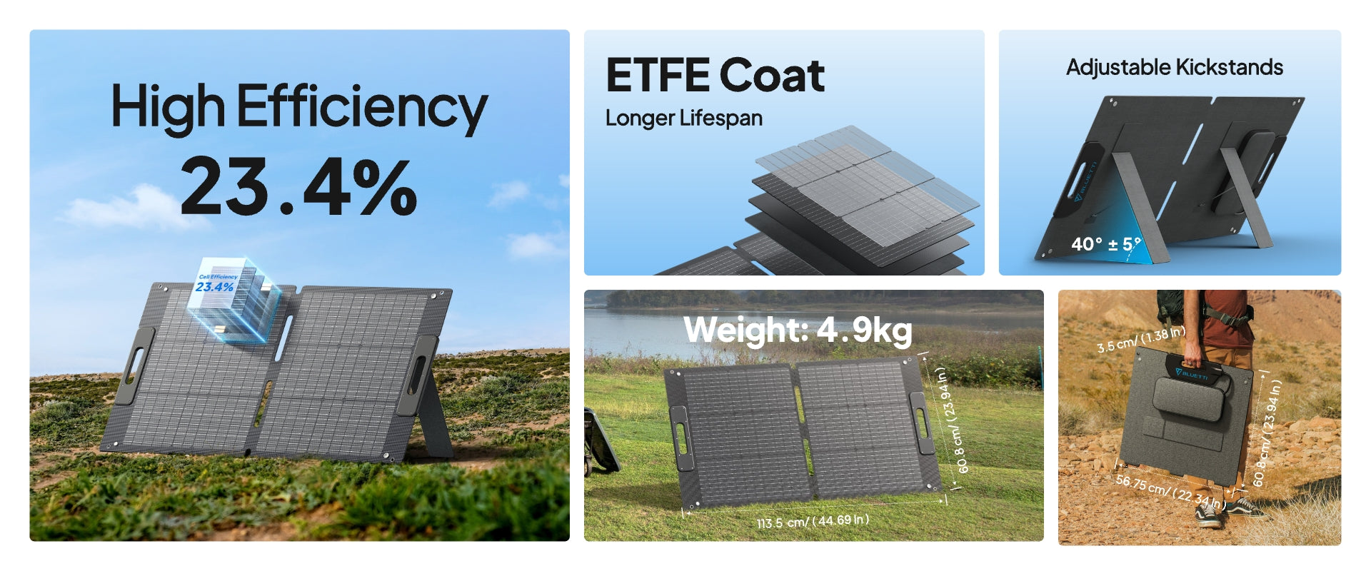 PV100 23.4 percent high efficiency foldable outdoor solar panel