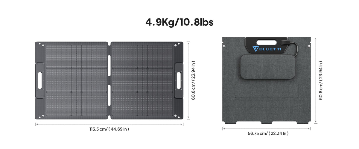 PV100 solar panel dimensions on white background