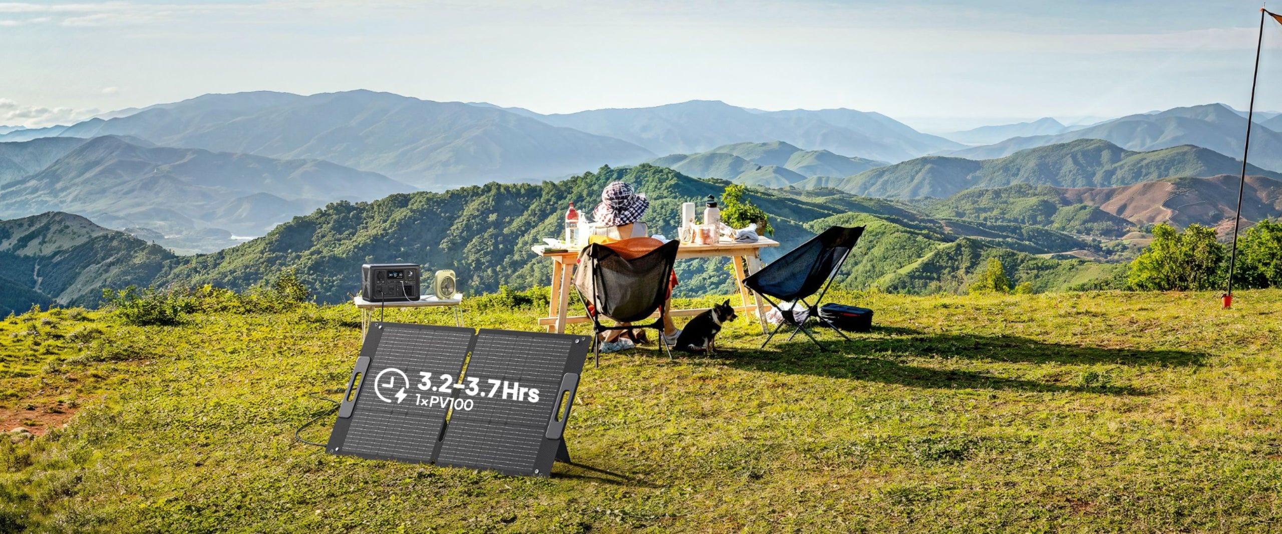 PV100 solar panel set up for outdoor camping